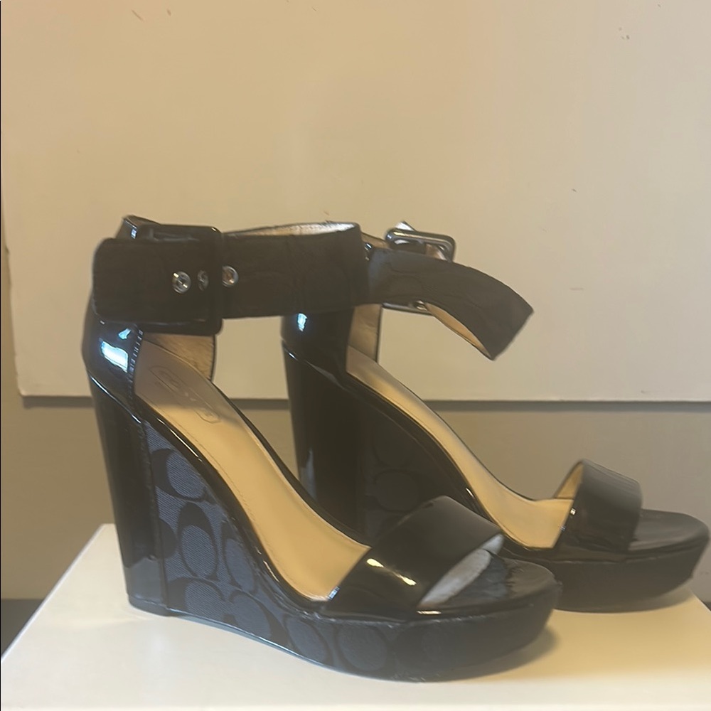 Sophisticated Black Wedge Sandals with Ankle Strap